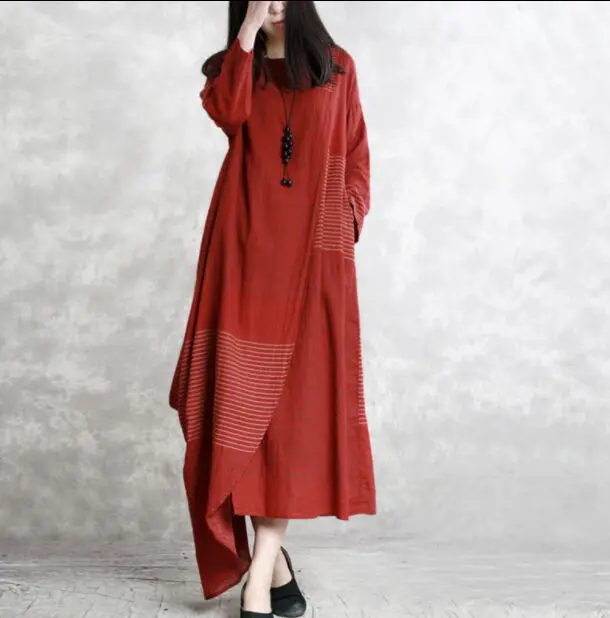 

Spring and Autumn New Women's Irregular Linen Long Sleeve Dress S64