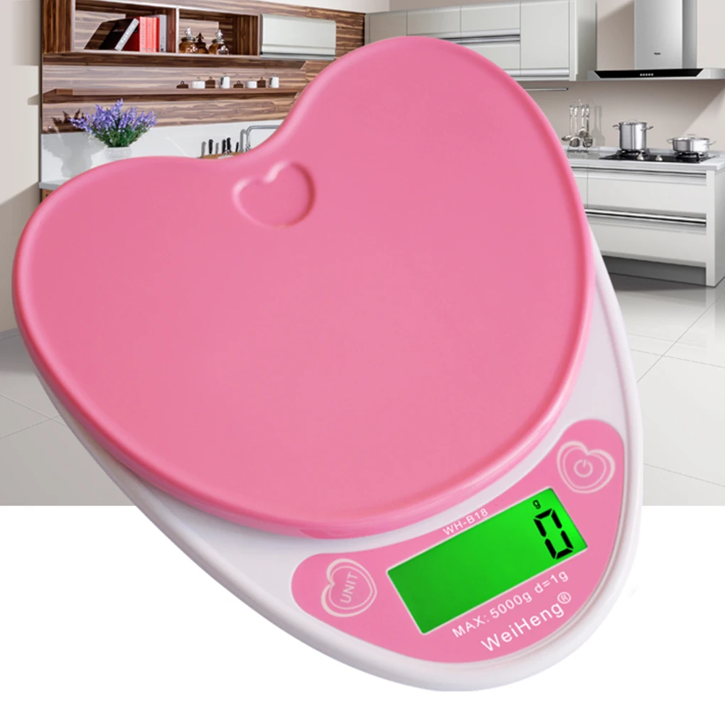 WH B18L 5kg/1g Lovely Heart Shaped Digital Kitchen Scales LCD Food