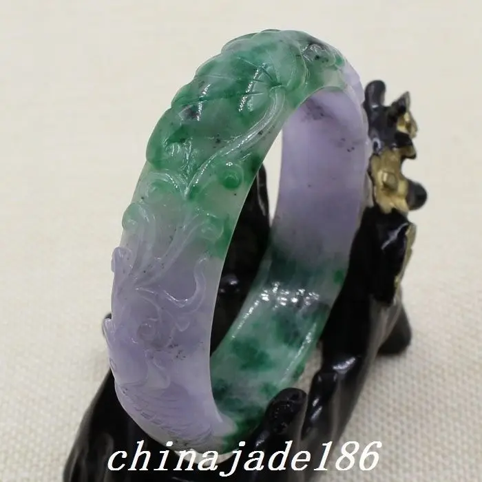 

59mm Chinese Hand-carved Lavender Purple Green Jadeite Jade Bracelet Bangle 1492 10.20 40