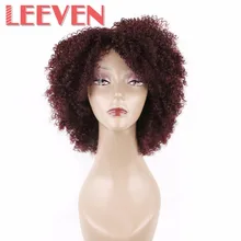 Leeven Синтетические Волосы Короткие афро кудрявый вьющиеся Искусственные парики Черный цвет косплей для Африки женщина регулируемый высокой Температура Волокно