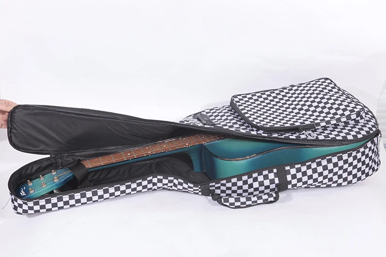 Professional portable durable 40 41 acoustic wood guitar bag black and white grid backpack soft gig case padded cover waterproof