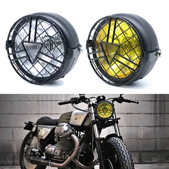

Universal Retro Motorcycle Side Mount Headlight 12v 35w Front Headlight with Arrow Grill Cover High Low Beam Head Lamp