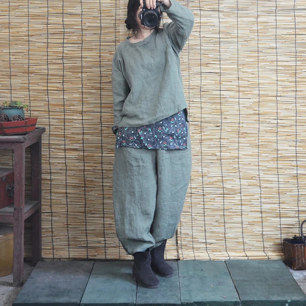 

Women Autumn Spring Linen Pants Female Elastic Waist Vintage Flax Trousers Ladies Retro Solid Color Plus Size Pants 2018