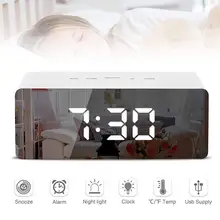 New Digital LED Thermometer Display USB Mirror Night Light Alarm Clock Timepiece