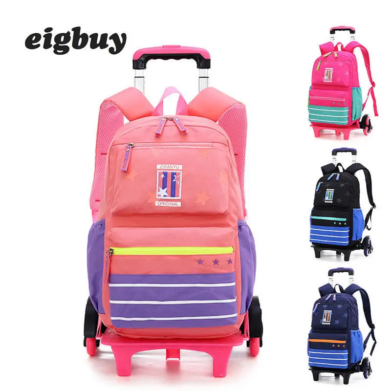 

Grade 2-6 Kids Trolley Schoolbag Luggage Book Bags Boys Girls Backpack Latest Removable Children School Bags 2/6 Wheels Stairs