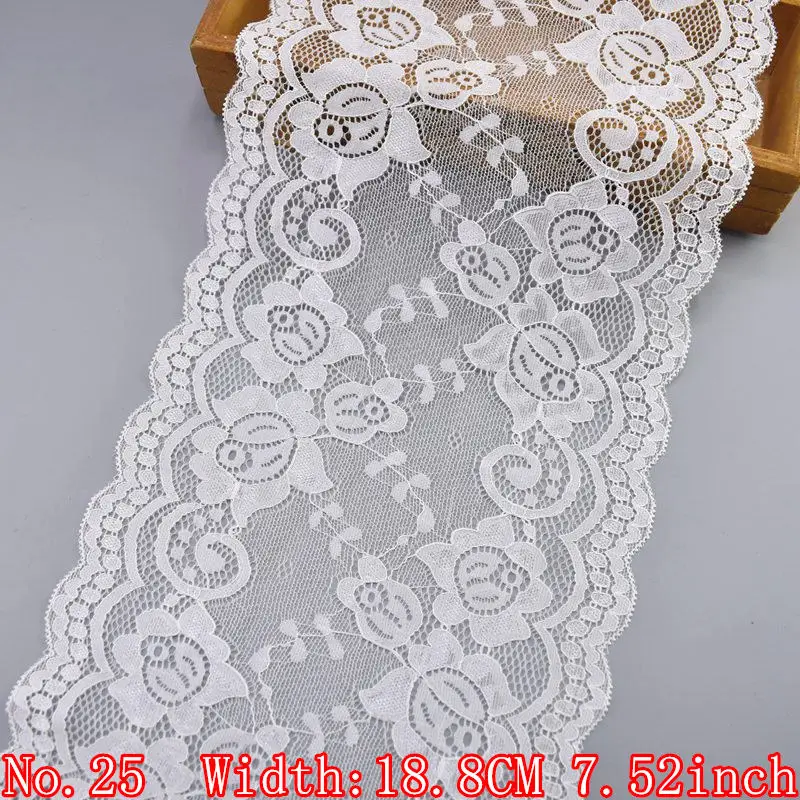 Elastic White Lace Ribbon African Lace Fabric Sewing Elasticity Embroidered Lace Trim Wedding Dress Clothing Accessories Ribbons - Цвет: No25 18.8CM 7.52inch