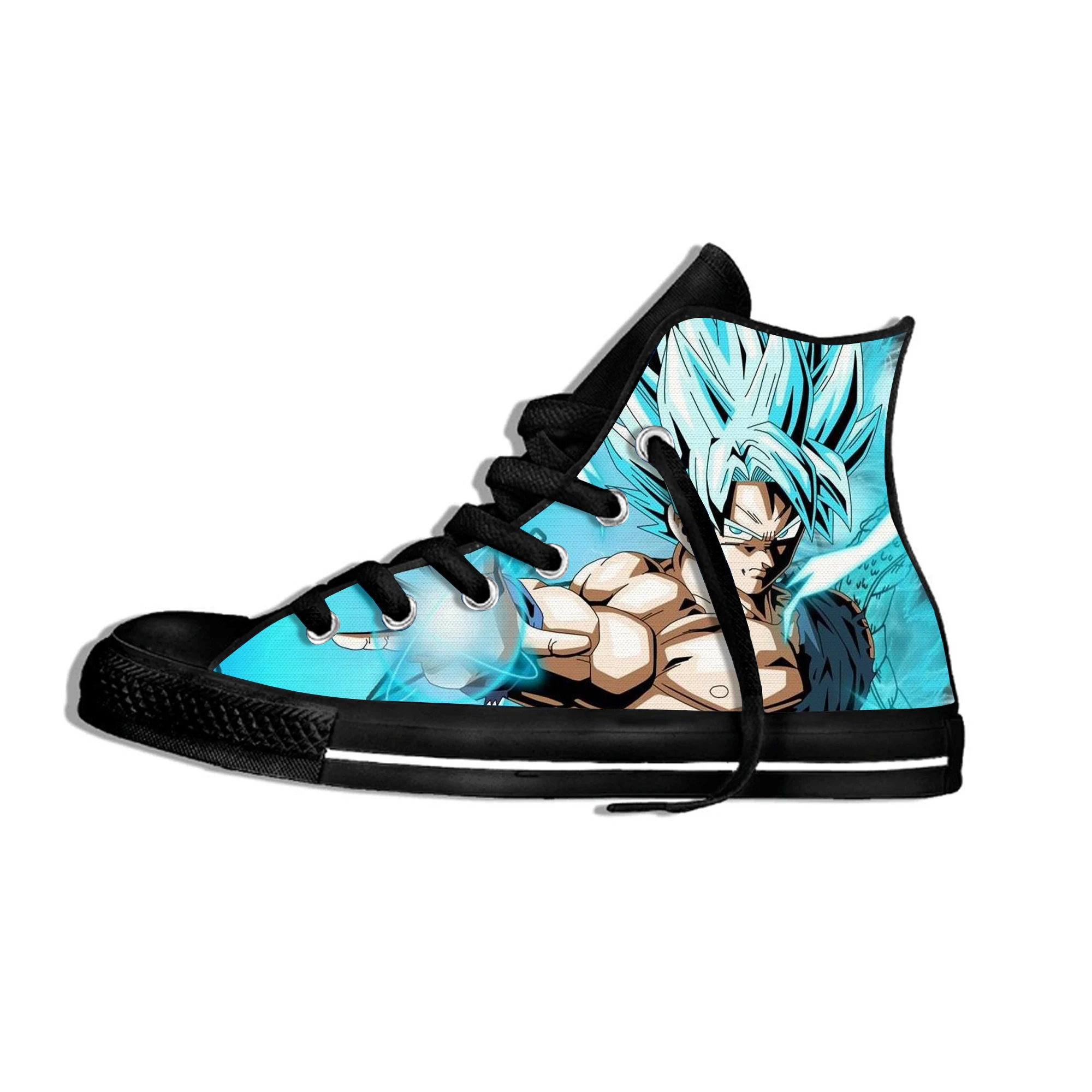 

2019 Hot Anime Dragon Ball Z Super Blue GOKU Saiyan Lightweight Casual Fashion Shoes Flat Canvs Sneakers Breathable High Top