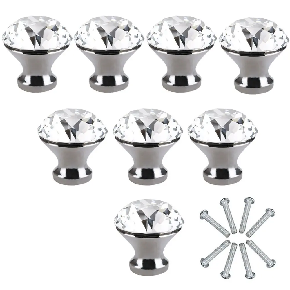 10 Pcs 30mm Diamond Shaped Luxury Crystal Knobs Glass Knobs with Screws