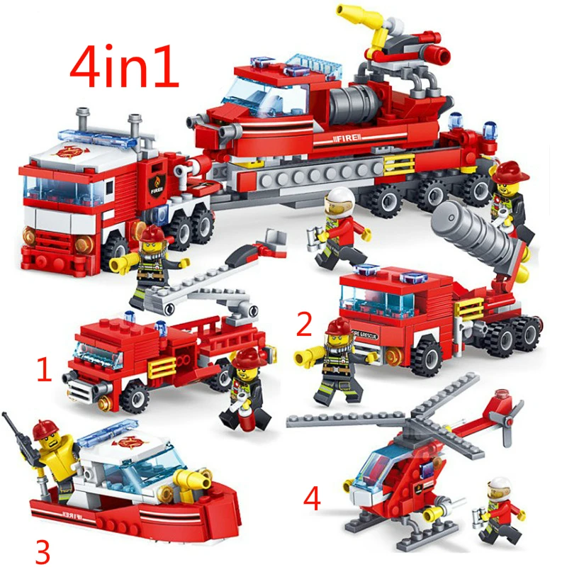 Блочный конструктор "пожарная станция" серия пожарная станция автомобиль-вертолет строительные блоки город пожарная модель развивающие