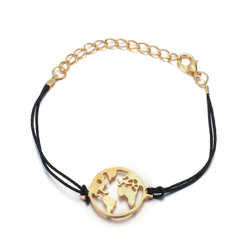 HuaTang Boho браслеты Набор для женщин золотой цвет геометрический многослойная Регулируемая Черная веревка бисерные ювелирные браслеты и кулоны 7122