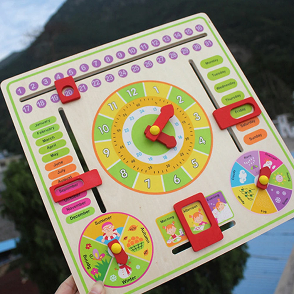 Calendário de Madeira Placa de Ensino para as Crianças Educacional em Sala de Aula Aula do Jardim de Infância Moda Relógio Crianças Brinquedos Early Learning Toy do Jardim de Infância 11 Cheap Calendário e horário