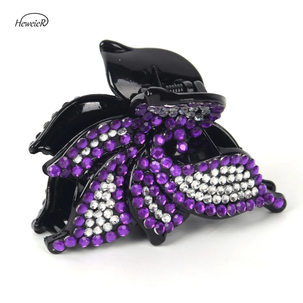 

Women Lady Fashion Butterfly Hair Claw Plastic Rhinestone Crystal Stones Hair Clips Barrette Crab Clamp Hairpin Headwear