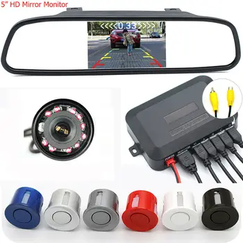 

GreenYi Car Parking Video Radar Sensor Detector Alarm System + 5" HD 800*480 Rearview Mirror Monitor + 10 LEDs IR Backup Camera