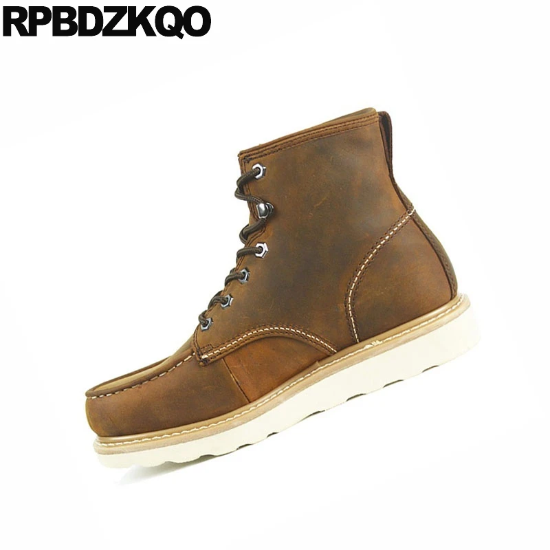 Combate Do Exército 2018 Queda Marrom Couro De Curto Militar Retro Tornozelo Artesanal Trabalho Homens Genuína Botas Cheio Segurança Sapatos Grão 7fAq74