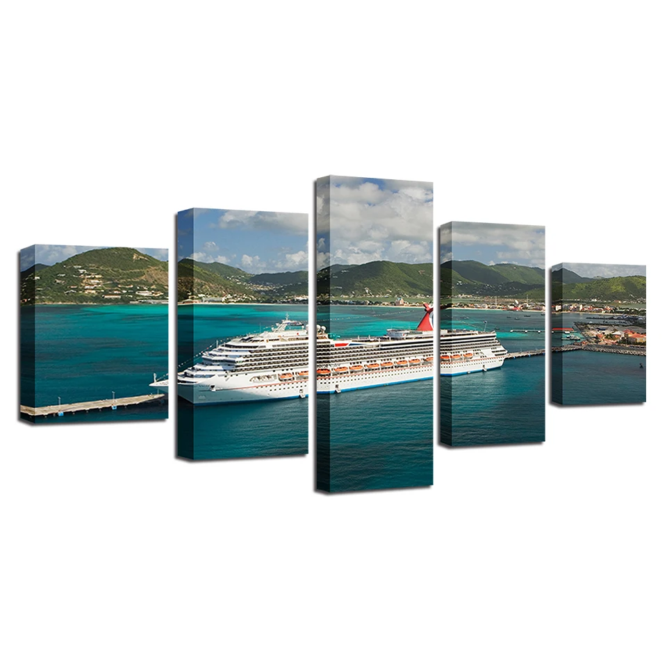 Canvas-Wall-Art-HD-Prints-Modular-Pictures-5-Pieces-Great-Cruise-Ship-Boat-Seascape-Paintings-Living (3)