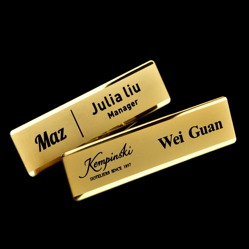 

1pc personalized magnet name tag 7x2cm gold badge employee name magnetic badge holder