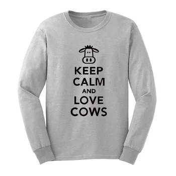 

Mens Keep Calm and Love Cows Long Sleeve Adult T-Shirts Casual Men Tee