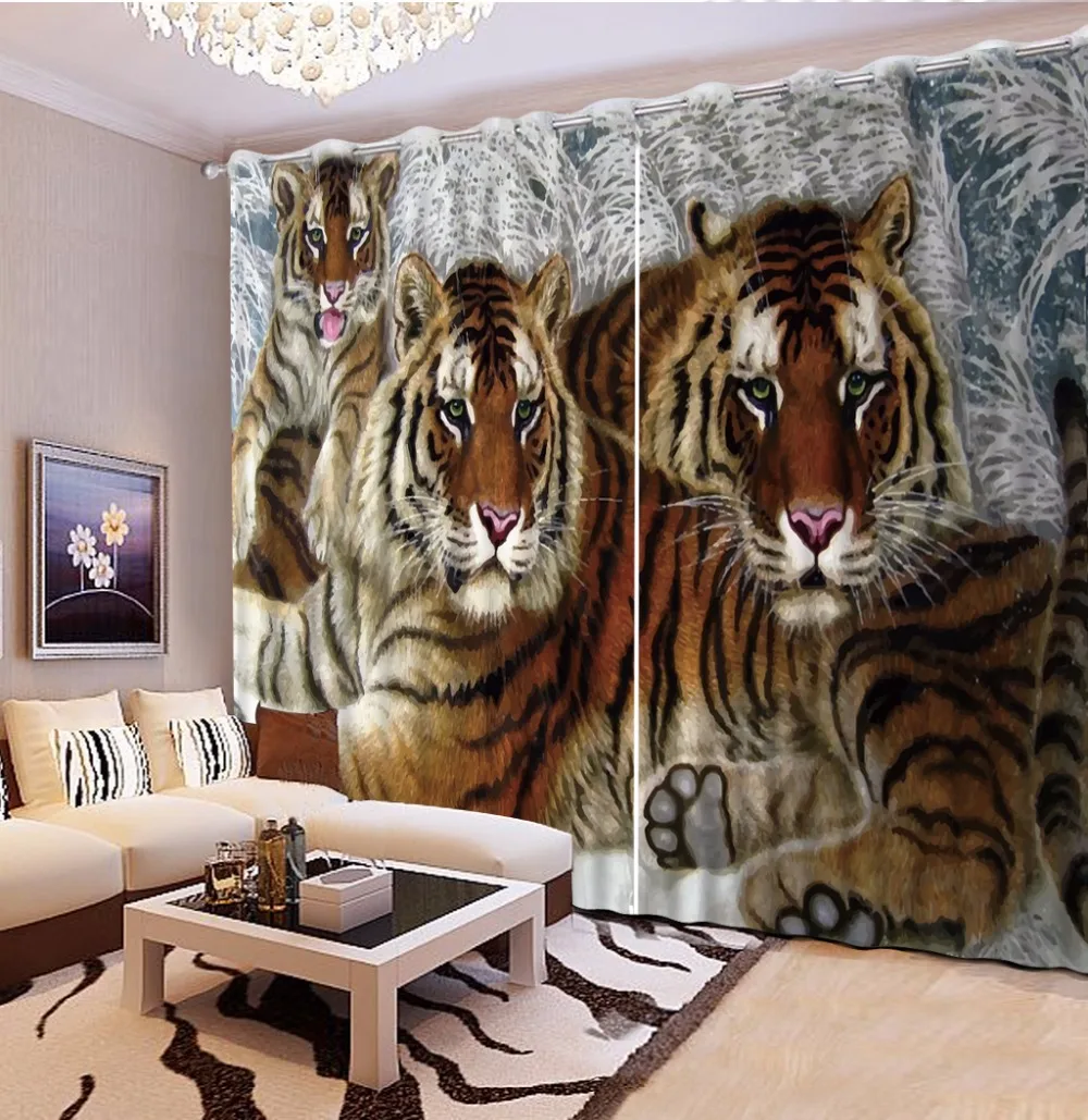 

Luxury Blackout 3D Window Curtains For Living Room kids Bedroom Drapes Cortinas Rideaux Customized size Tiger Cushions cover