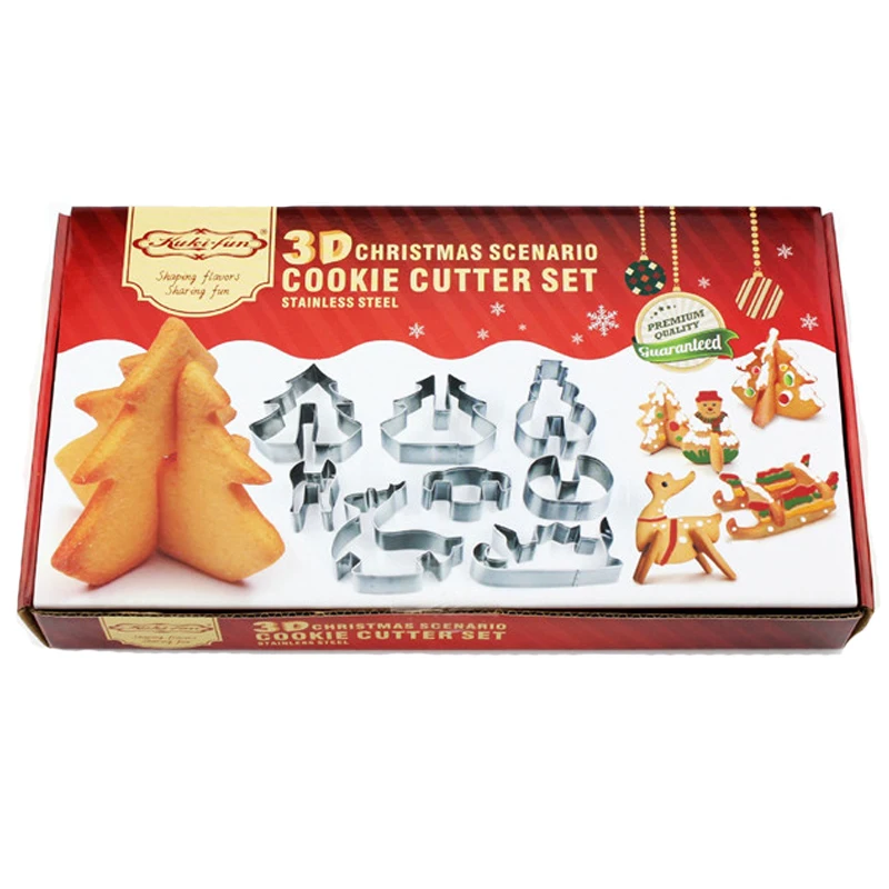 New Brand 8PCS Set DIY Stainless Steel Bakeware 3D Christmas Cookie Cutter