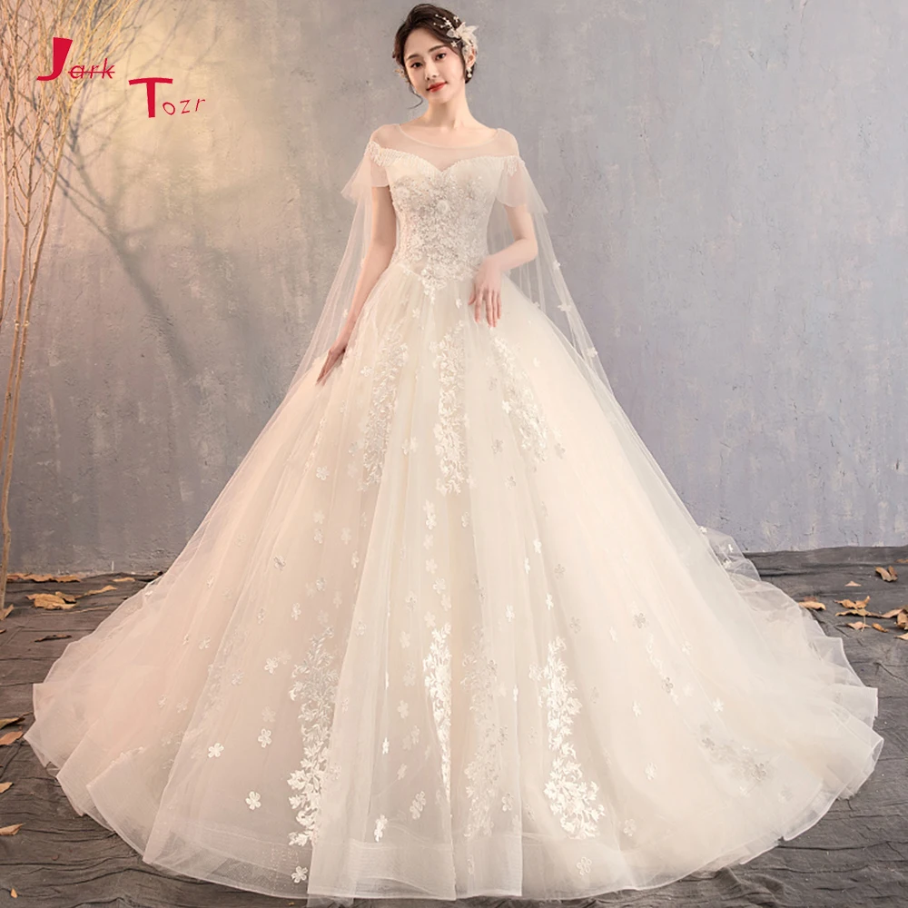 

Vestido de Noiva Elegant Ball Gown Wedding Dresses 2019 Ivory Tulle Robe de Mariee Sequined Appliques Suknie Slubne 3D Flowers
