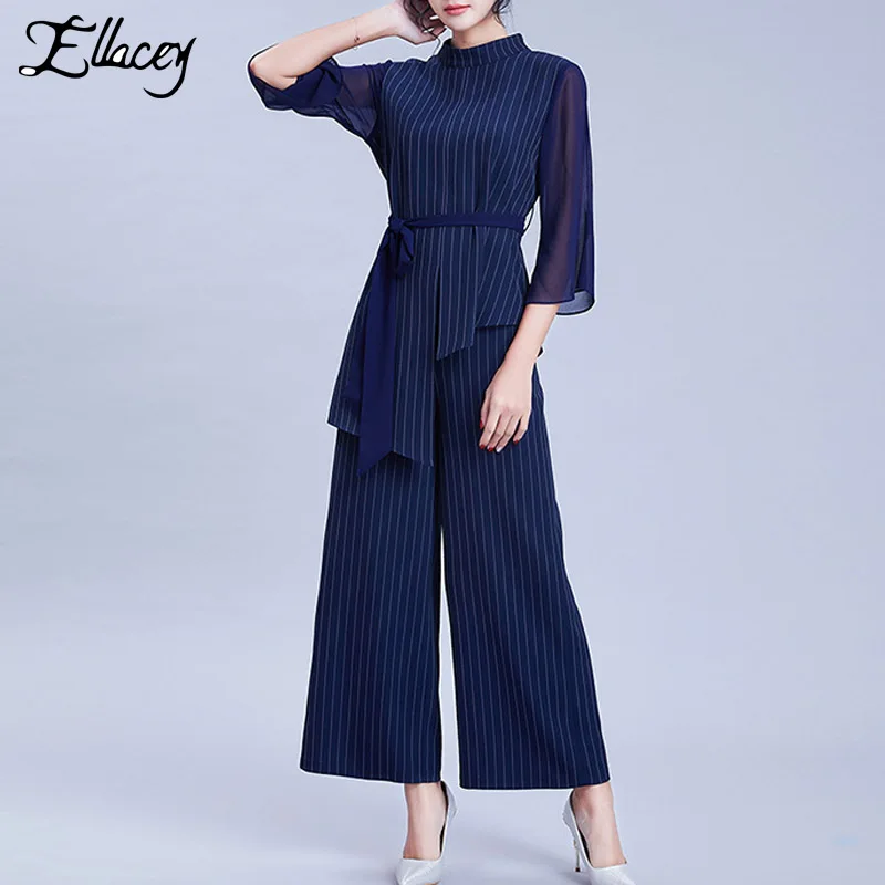 Ellacey/Новинка 2019 года весенний женский костюм в полоску Офисная Женская блузка с