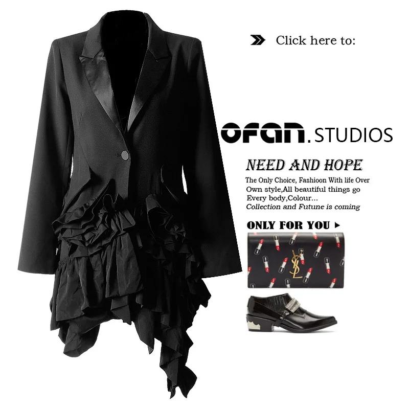 Women's personality suit jacket 2019 stitching irregular ruffles long sleeve slim suit jacket women blazers and jackets