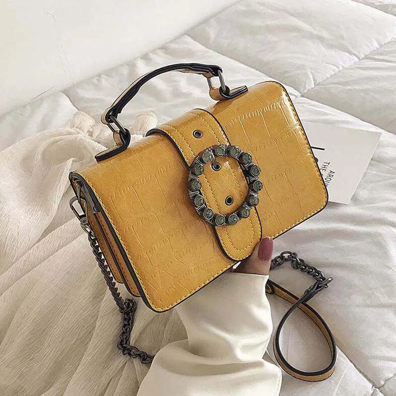 

Retro Stone Pattern Yellow Crossbody Bags for Women 2019 Fashion Ladies White Sling Shoulder Bags Vintage PU Small Handbag Purse