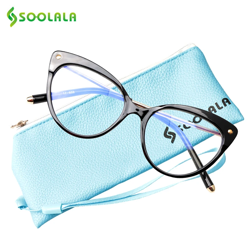 SOOLALA TR90 gafas de lectura de Ojos de gato con luz azul mujeres hombres Semi-Rimless Presbyopic gafas de protección ordenador