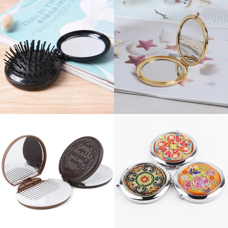 

Make Up Vintage Flower Print Mini Cosmetic Mirror Portable Round Folded Compact Pocket Mirror Cosmetic Magnifying Makeup Mirrors