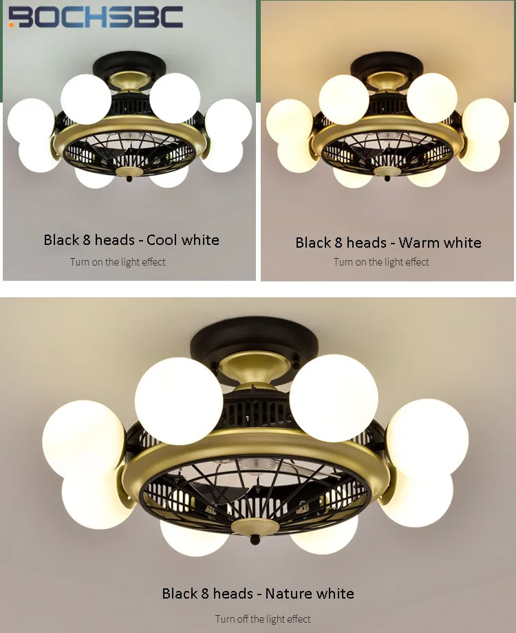 BOCHSBC светодиодный скандинавский анион Потолочная люстра с вентилятором черная Подвесная лампа-люстра 8 головок столовая гостиная ночник с
