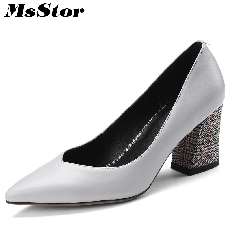 

MsStor Pointed Toe Women Shoes Pumps Fashion Gingham Shallow High Heels Zapatos Mujer Spring Sapato Feminino 2018 Nouveau