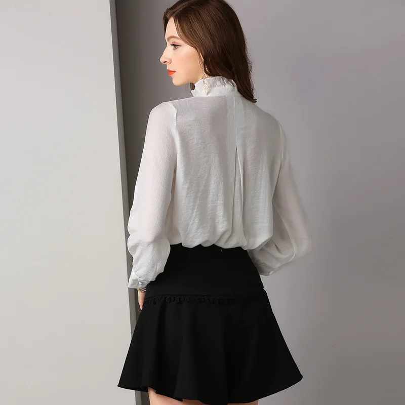 Белая рубашка из чистого хлопка, женская блузка, 5xl, повседневная, офисная, женские блузки и топы, для девушек, лето, ruflle trim slim