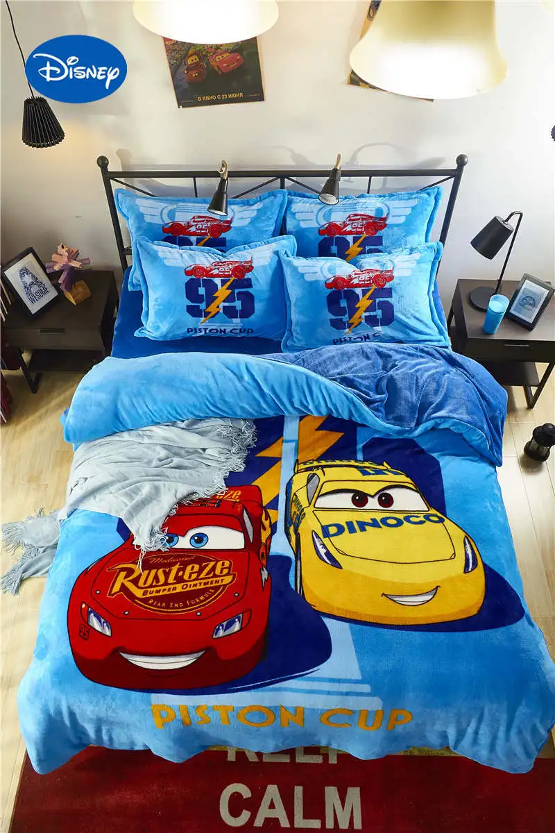 Blue McQueen Cars 3D Printed Flannel Bedding Set Twin Full Queen Size