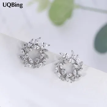 2018 Fashion 925 Sterling Silver Round Rhinestone Stud Earrings Jewelry Pendientes Brincos Fashion Jewelry
