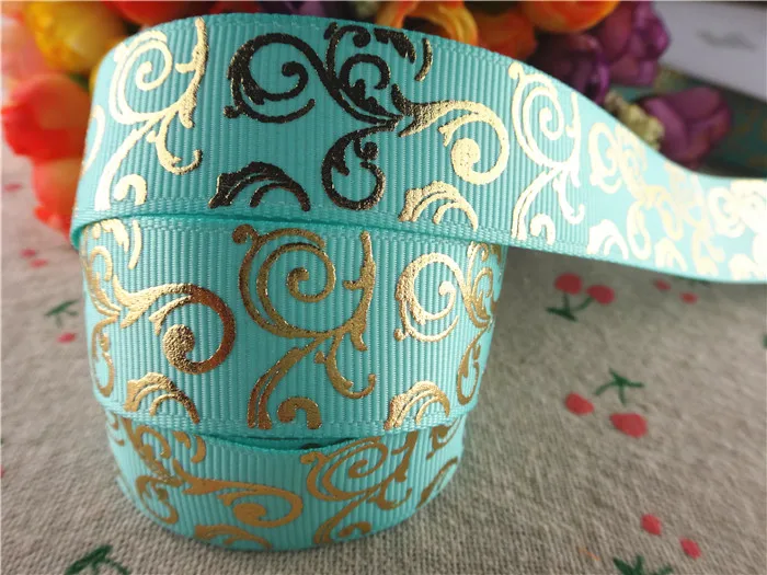 16100725,new arrival 7/8'' 22mm 5 yards gold foil printed grosgrain