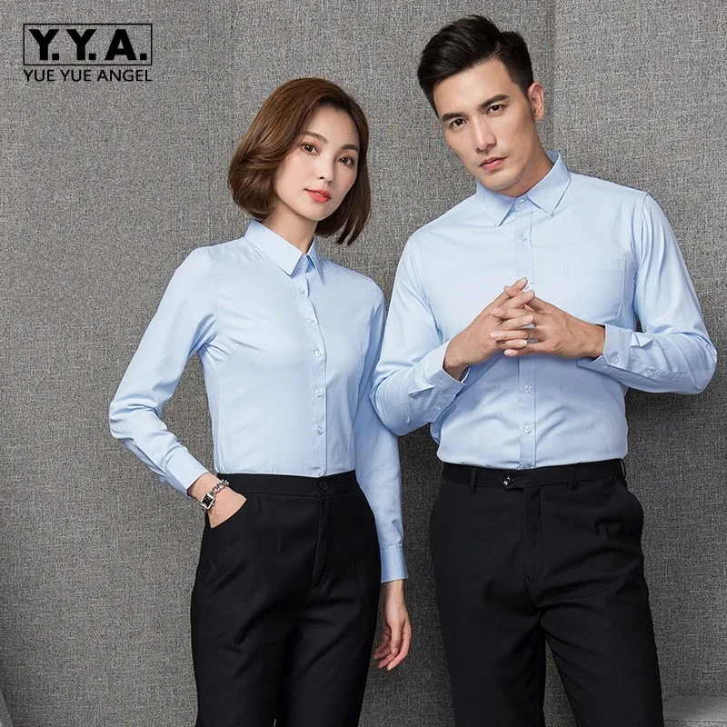 Buy Men Women Office Work Formal Shirt White Blue Male