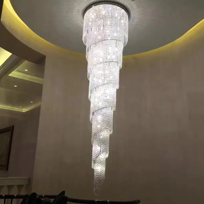 

New long spiral luxury crystal chandeliers light fixtures staircase Modern LED K9 chandelier lamps for Hotel Lobby lighting