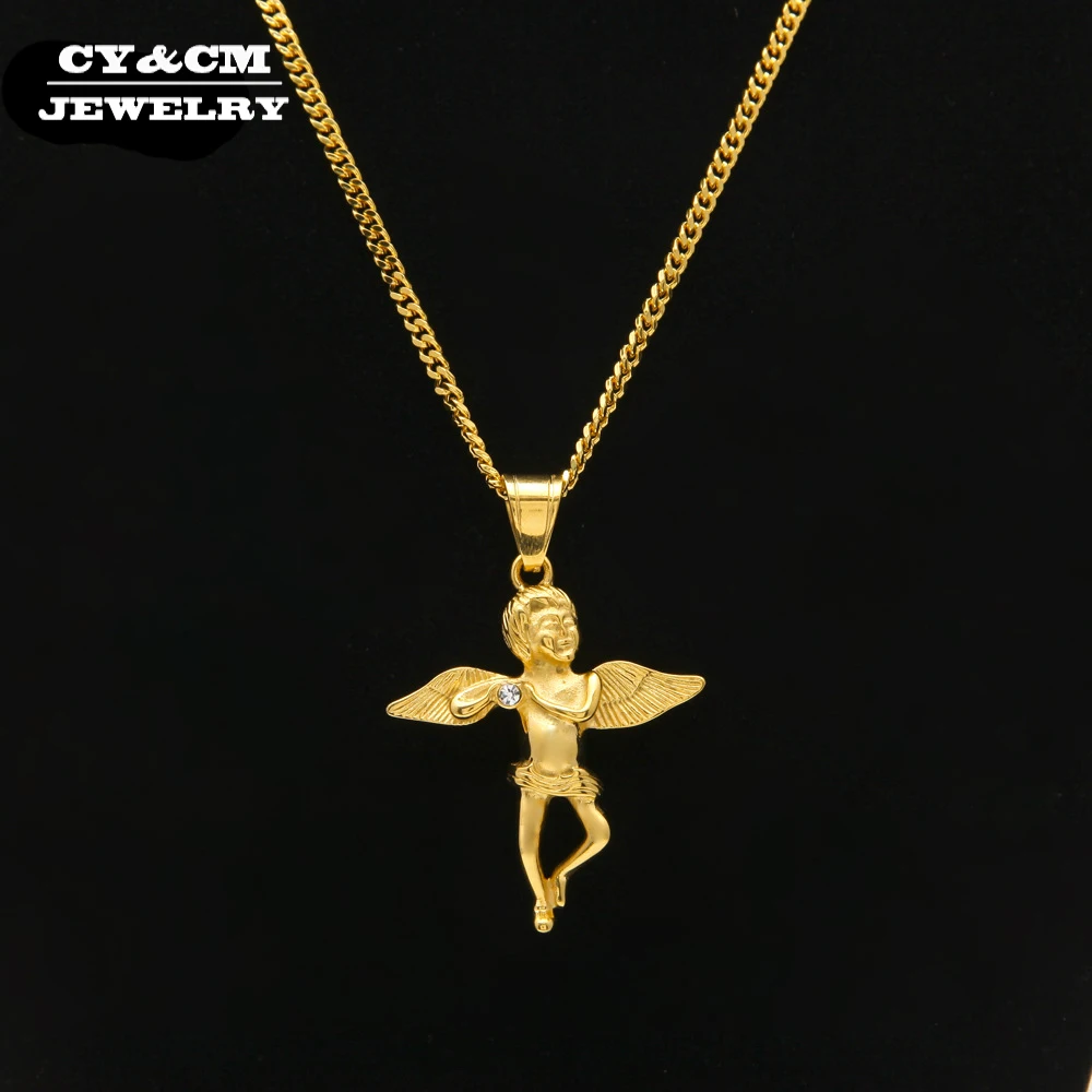 CY &amp CM мужской кулон с золотыми крыльями ангела нержавеющая сталь 24 К золото