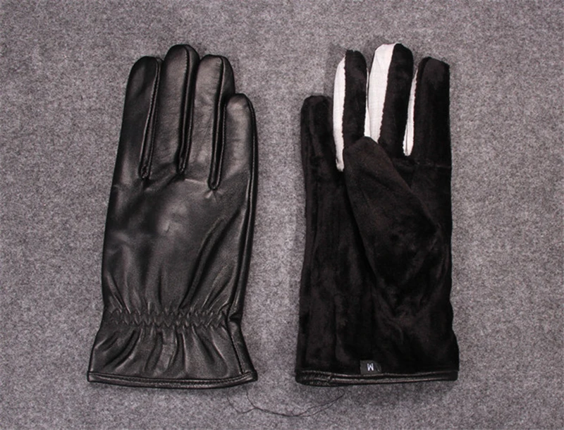 Зима, мужские роскошные толстые перчатки из натуральной кожи, мужские однотонные перчатки из овчины для вождения