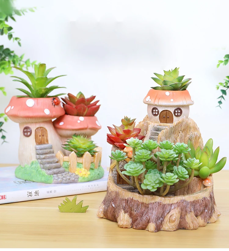 Creative Countryside Tree House Succulent Plants Planter Flowerpot Resin Flower Pot Desktop Ornament Home Decor Garden Supplies