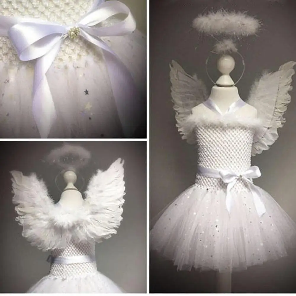 Белое балетное платье с Лебединым озером; платье феи для девочек; блестящее вечернее платье с перьями для детей; праздничное платье-пачка для косплея ангела; Vestido