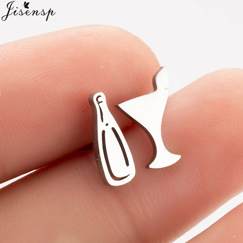 Jisensp Unique Wine Glass Stud Earrings for Women Girls Stainless Steel Cup Earrings Fashion Jewelry pendientes mujer moda 2019