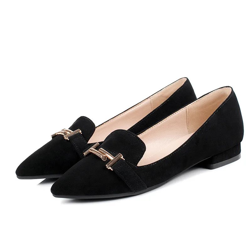 

b2-7 Size 33-43 Woman Metal Decoration Suede Flats Female Pointed Toes Slip-on Shoes Woman Flat Heels Shoes Women Shallow Shoe