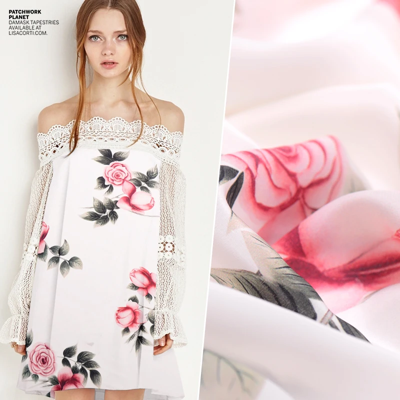 

Limited hot sale 2017 new digital painting mulberry silk natural crepe DE chine fabric for dress tissu au meter bright cloth DIY