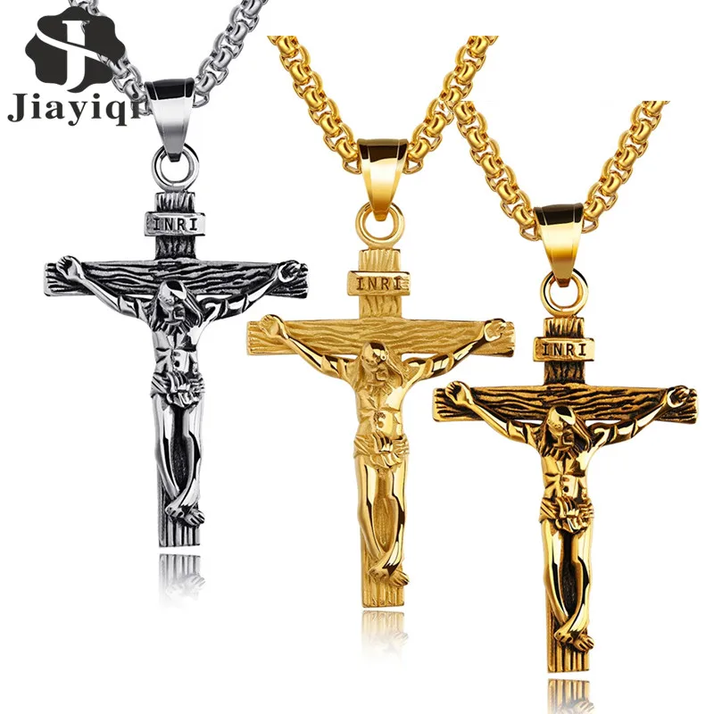 Premium Acier Inoxydable Crucifix Jésus Croix Collier Pendentif Pour Femmes Hommes