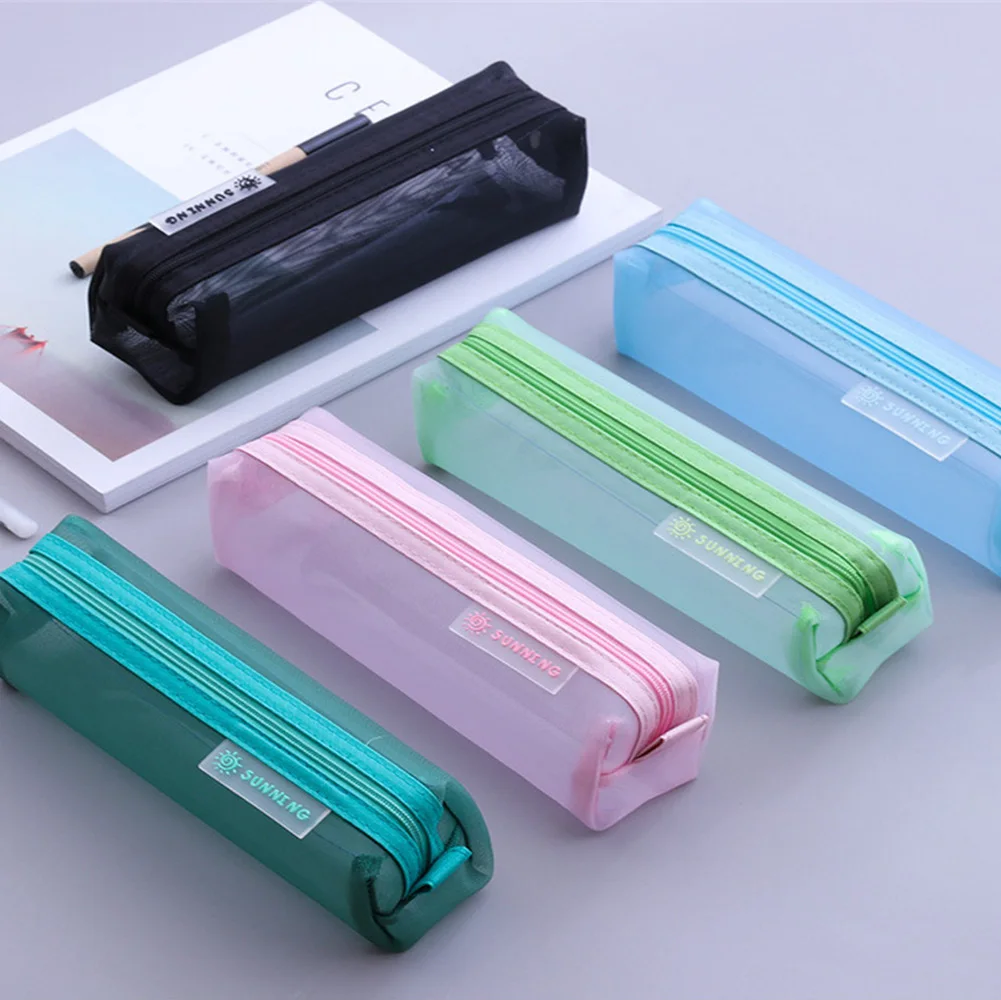 2019 New Transparent Portable Mesh Makeup Bag Unisex Stationery Pouch