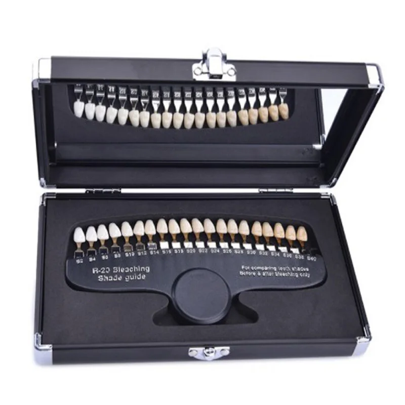 

20 Colors Teeth Whitening 3D Shade Guide Color Comparator With Mirror Dentistry Cold Light Description Bleaching Dental Plate