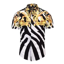 Истинный ревеллер мужские рубашки с коротким рукавом классический черный белый цвет полосатая блузка геометрический Золотой цветочный принт летний клубный Топ