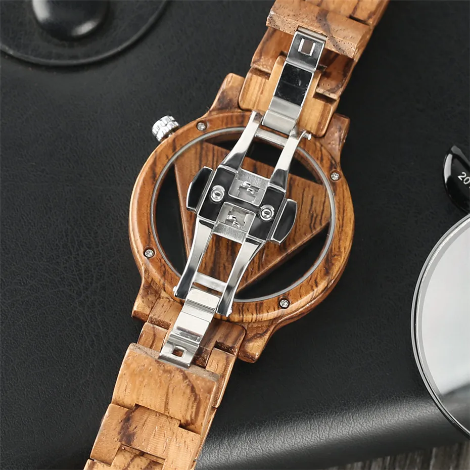 full wooden Push Button Hidden Clasp wood watch11