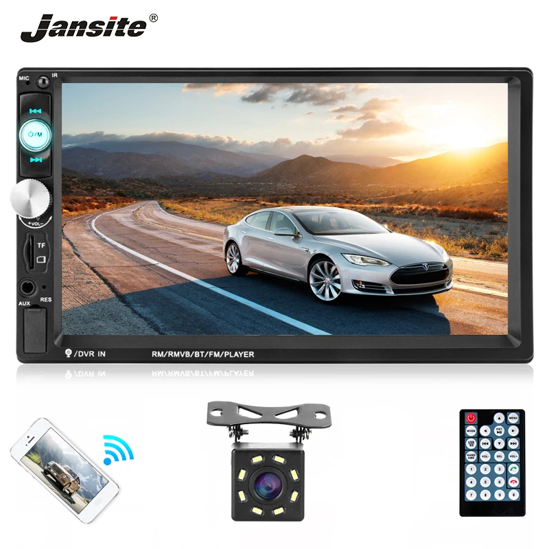 

Jansite 7" 2 DIN Car Radio MP5 player Touch screen BT USB Mirror-link for iphone and Android car autoradio with 8LED Rear Camera